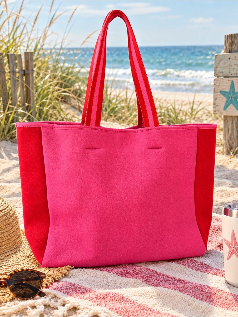 summersalt Pink and Red Two-Tone Beach Tote